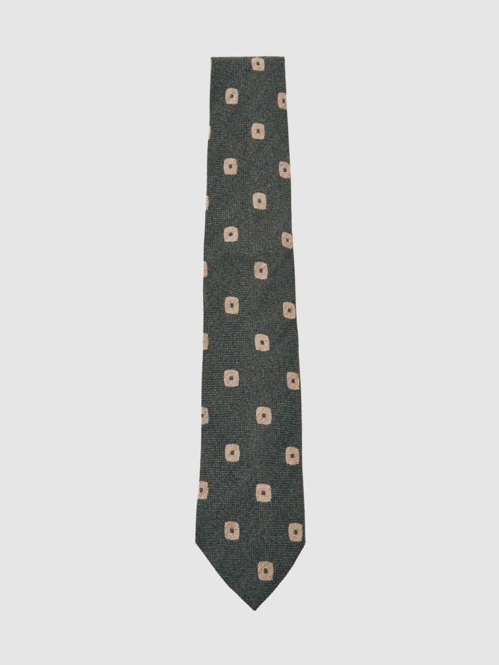 Men Silk-Wool Square-Medallion Tie in Forest Green