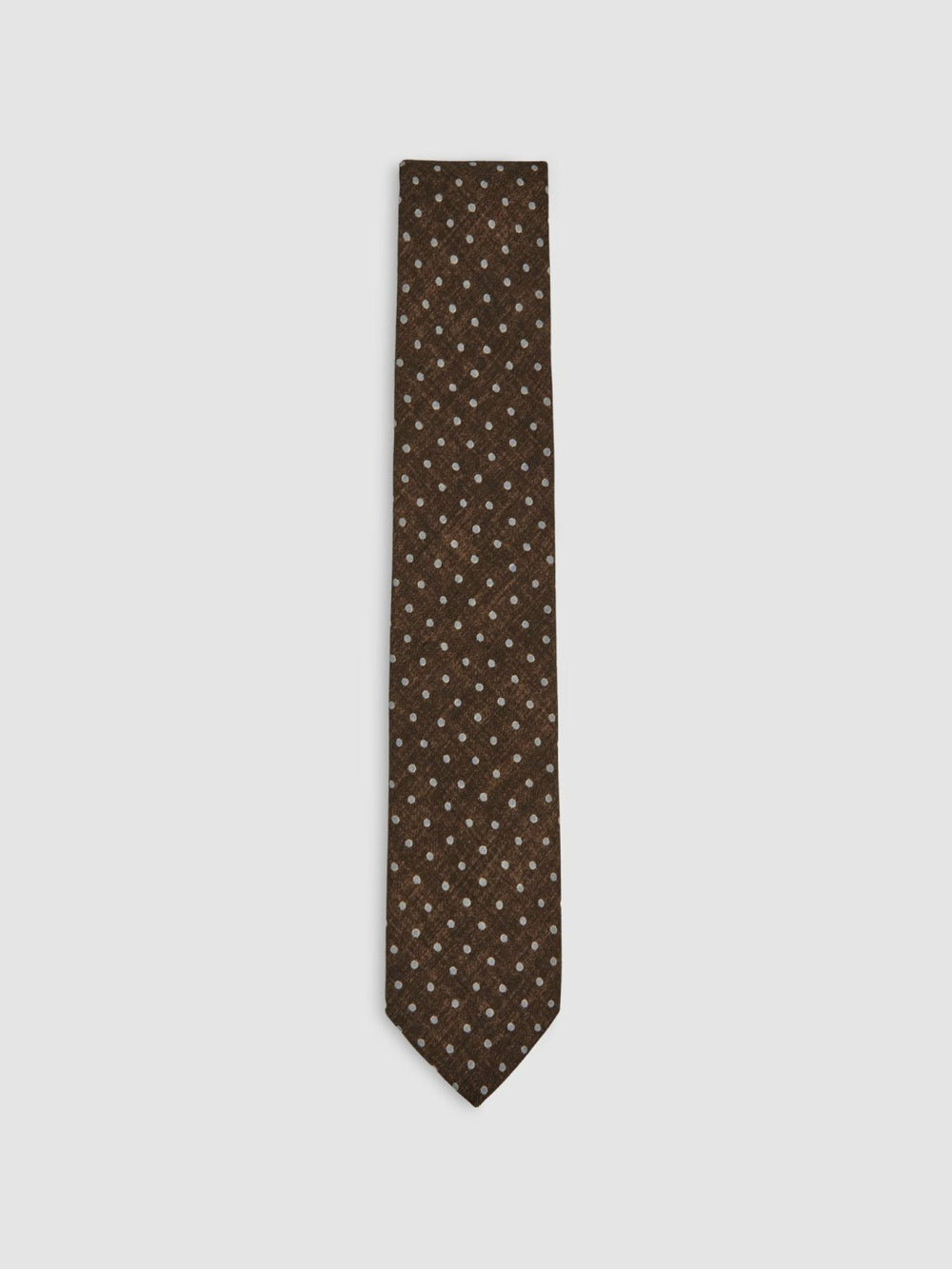 Men Wool-Cotton Polka-Dot Tie in Chocolate Brown