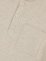 Children & Baby 13-14 yrs Cotton-Blend Rib-Knit Henley Top in Oatmeal Melange