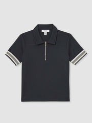 Children & Baby 3-9 yrs Textured Half Zip Polo Shirt in Navy Blue