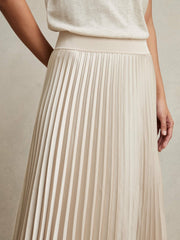Women Pleated Midi Skirt in Champagne Neutral