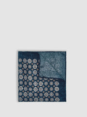 Men Silk Medallion Print Pocket Square in Indigo Melange