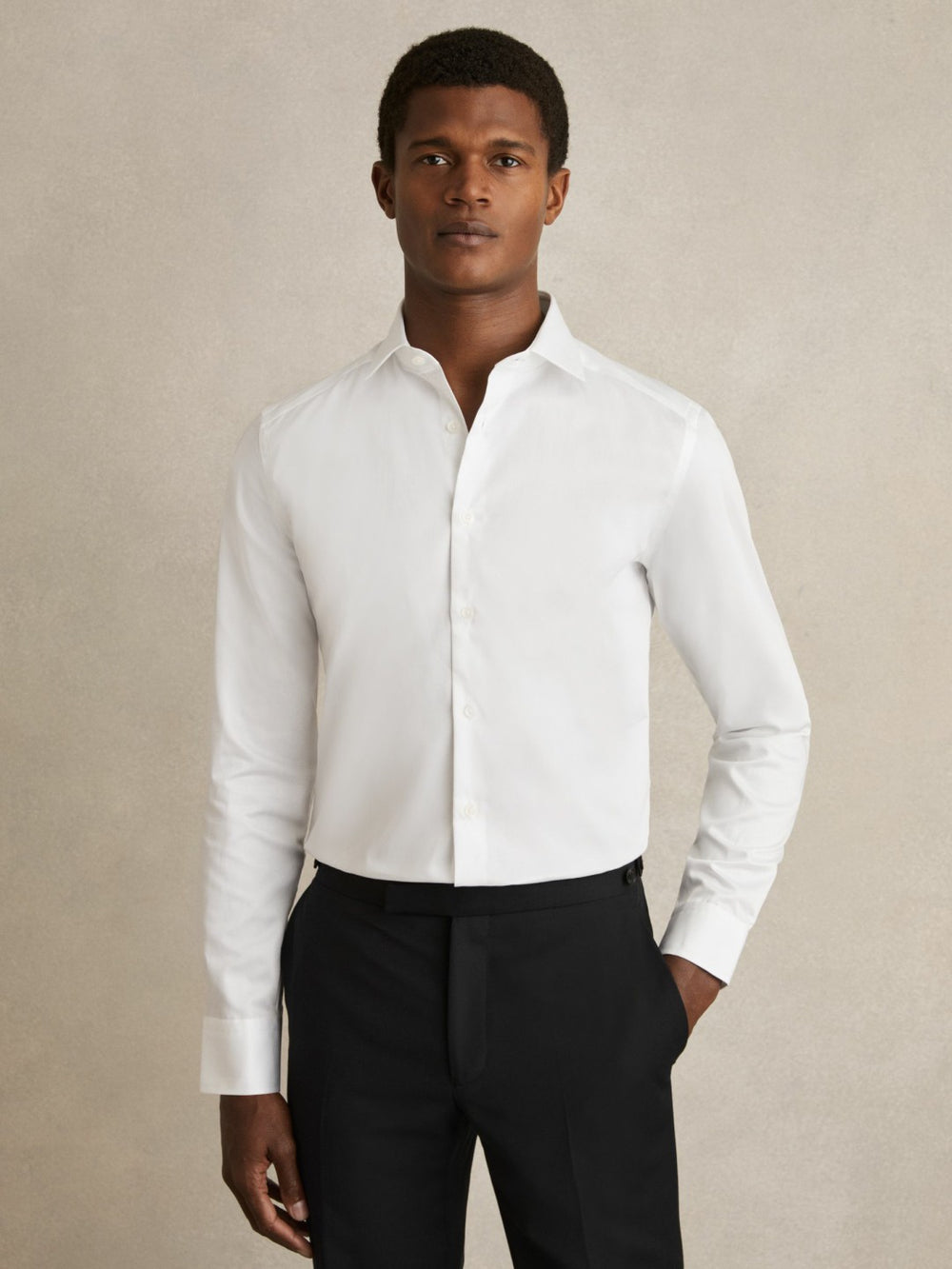 Men Slim Fit Cotton Sateen Shirt in White