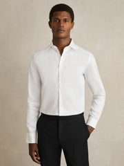 Men Slim Fit Cotton Sateen Shirt in White