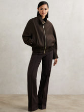 Women Wool Bomber Jacket in Chocolate Brown