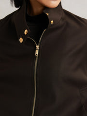 Women Wool Bomber Jacket in Chocolate Brown