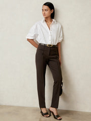 Women Pintuck Tapered Trousers in Chocolate Brown