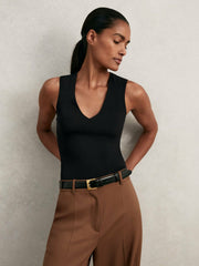 Women V-Neck Sleeveless Bodysuit in Black
