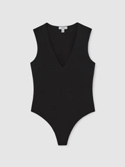 Women V-Neck Sleeveless Bodysuit in Black