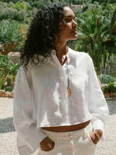 Women Oversize Linen Cropped Shirt in White