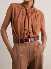 Women Leather Half Keeper Belt in Burgundy