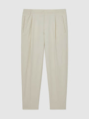 Men Tapered Drawstring Tailored Trousers in Ecru
