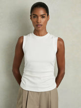 Women Ribbed Ruched Waist Vest in White