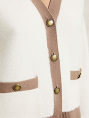 Women Wool Colourblock Cardigan in Cream/Neutral