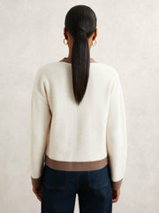 Women Wool Colourblock Cardigan in Cream/Neutral