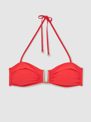 Women Removable Strap Bandeau Bikini Top in Coral Red