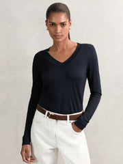 Women Jersey V-Neck Top in Navy