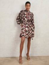 Women Printed Tie-Waist Flippy Mini Dress in Burgundy/Cream