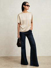 Women Silk Short-Sleeve Top in Champagne Neutral