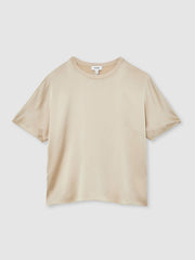 Women Silk Short-Sleeve Top in Champagne Neutral