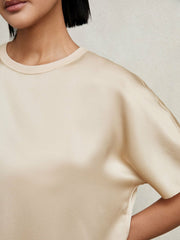Women Silk Short-Sleeve Top in Champagne Neutral