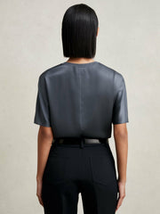 Women Silk Short-Sleeve Top in Blue