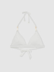 Women Triangle Halter Neck Bikini Top in White