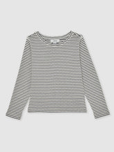 Children & Baby 13-14 yrs Cotton Pointelle Long Sleeve Top in Navy/White
