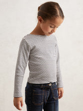 Children & Baby 9-13 yrs Cotton Pointelle Long Sleeve Top in Navy/White