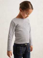 Children & Baby 9-13 yrs Cotton Pointelle Long Sleeve Top in Navy/White