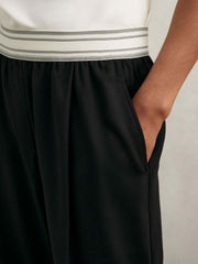 Women Petite Wide-Leg Contrast-Waistband Trousers in Black