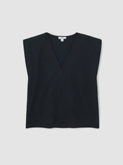 Women Cotton Shoulder-Pad V-Neck Top in Navy