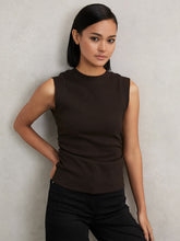 Women Ribbed Ruched Waist Vest in Chocolate