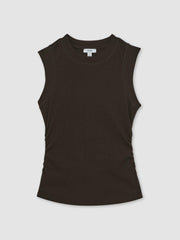 Women Ribbed Ruched Waist Vest in Chocolate