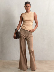 Women Fine-Rib Ruched Vest Top in Camel