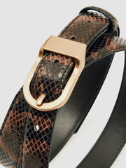 Women Leather Snake-Effect Belt in Chocolate