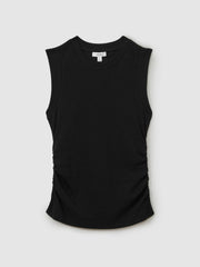 Women Ribbed Ruched Waist Vest in Black