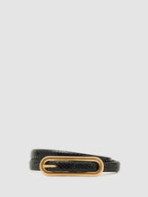 Women Leather Elongated-Buckle Skinny Belt in Black