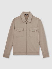 Men Interlock Jersey Zip-Through Jacket in Taupe Brown