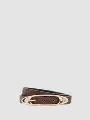 Women Croc-Effect Leather Oval-Buckle Belt in Burgundy