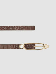 Women Croc-Effect Leather Oval-Buckle Belt in Burgundy