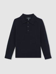 Children & Baby 9-13 yrs Merino Wool Long-Sleeve Polo Shirt in Navy