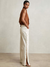 Women Petite Side Button Wide Leg Jeans in Cream