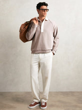 Men Colour Block Rugby Shirt in Oatmeal/White