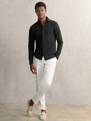 Men Cotton-Jersey Button-Through Shirt in Black