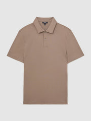 Men Cotton Short-Sleeve Polo Shirt in Taupe Brown