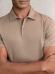 Men Cotton Short-Sleeve Polo Shirt in Taupe Brown