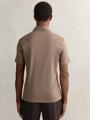 Men Cotton Short-Sleeve Polo Shirt in Taupe Brown