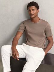 Men Airwater-Cotton Crew-Neck T-Shirt in Taupe Brown