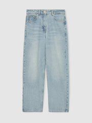 Women Petite Mid-Rise Straight-Leg Jeans in Pale Blue